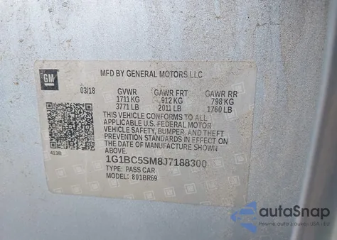 2018 Chevrolet Cruze Ls Auto from USA, damaged, VIN 1G1BC5SM8J7188300